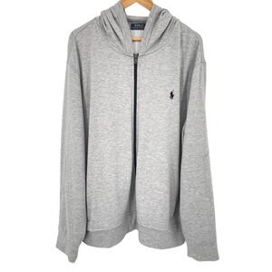 Polo Ralph Lauren Mens XXL Full‎ Zip Up Hoodie Sweatshirt Gray Pony Logo 2XL